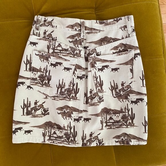 Reformation Western Printed Denim Mini Skirt - Size 26 - Picture 2 of 2